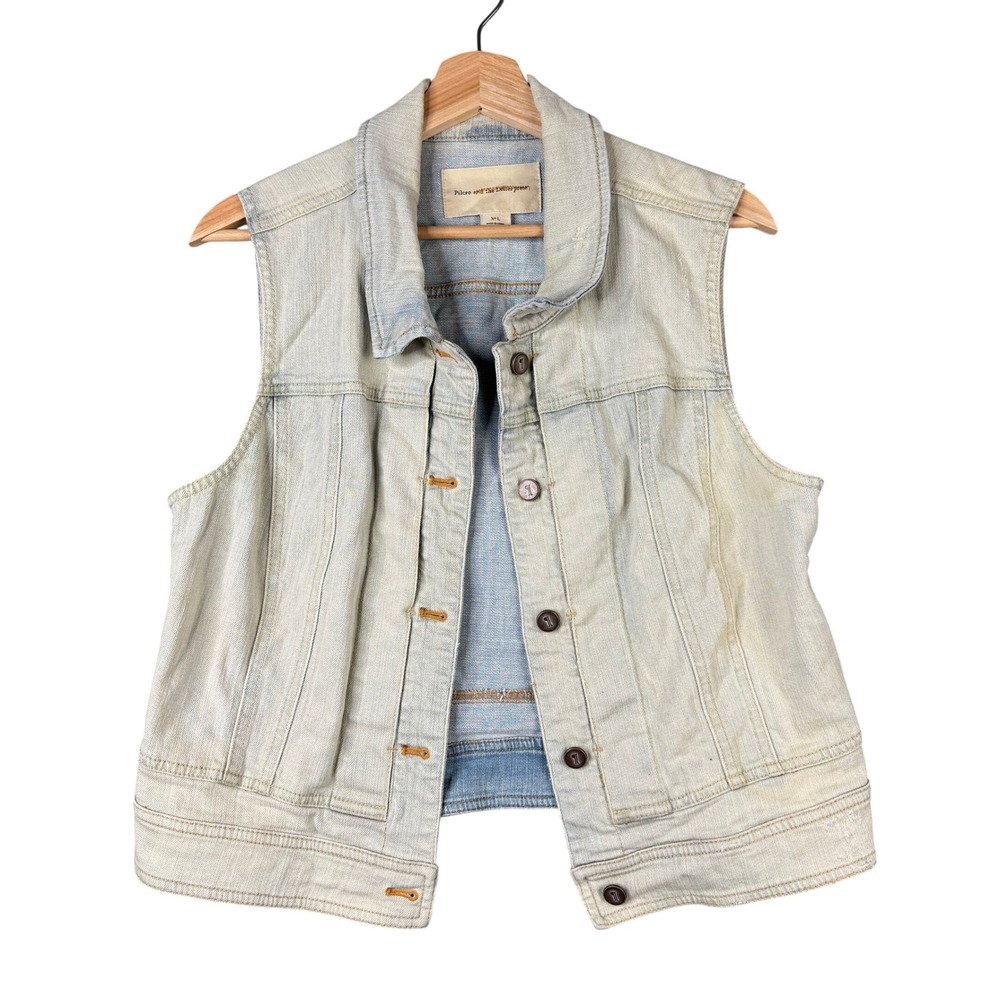 Pilcro and the Letterpress Light Wash Denim Vest Distressed Size L Anthropologie